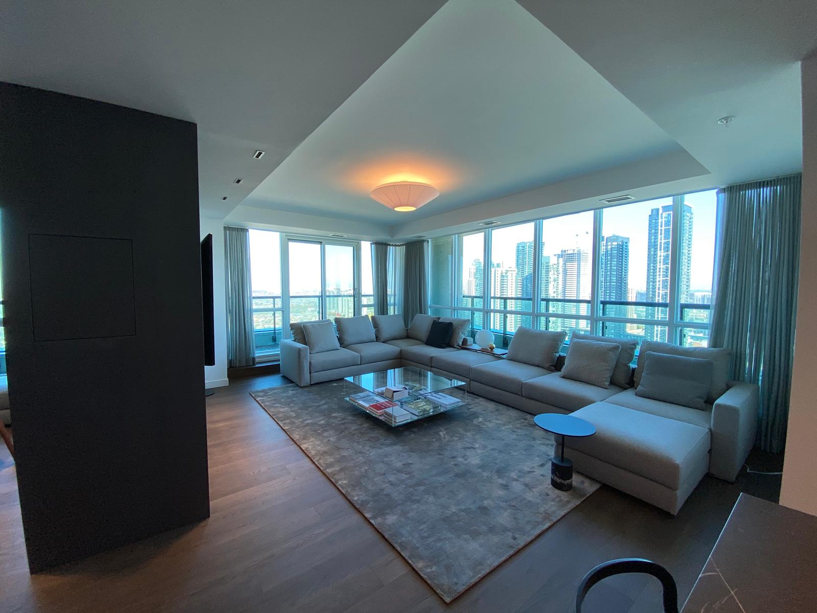 Professional interior construction and renovation work showing structural changes and modern design in Toronto home